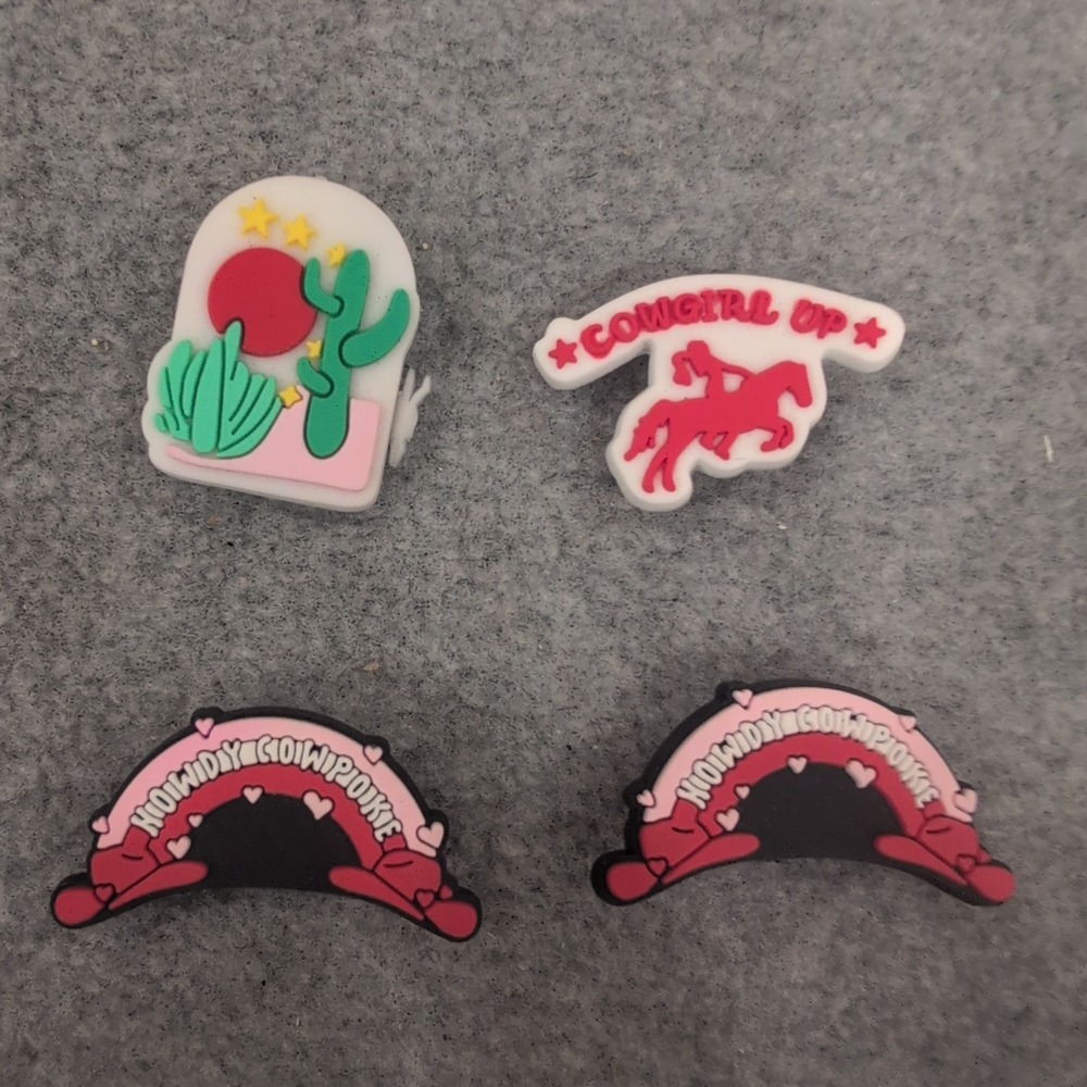 Western Cowgirl Shoe Charms Set of 4 Cactus Cowgirl Up Howdy Cowpoke PVC Clog